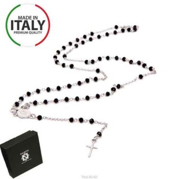 RMB|Collana Rosario Argento 925 Con cristallo nero 3,5 mm croce marca nalbori