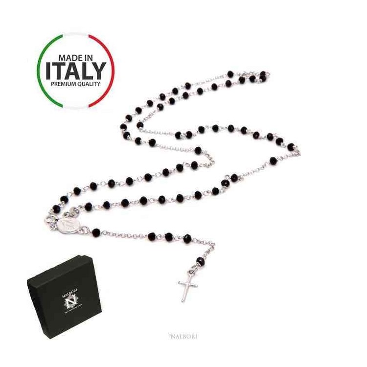 RMB|Collana Rosario Argento 925 Con cristallo nero 3,5 mm croce marca nalbori