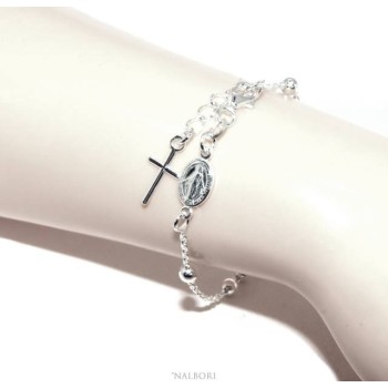RMB|Rosary bracelet man woman in 925 Silver Latin cross 16-19 cm balls of 4 mm clear