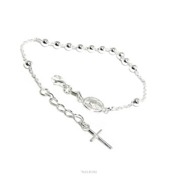 RMB|Rosary bracelet man woman in 925 Silver Latin cross 16-19 cm balls of 4 mm clear