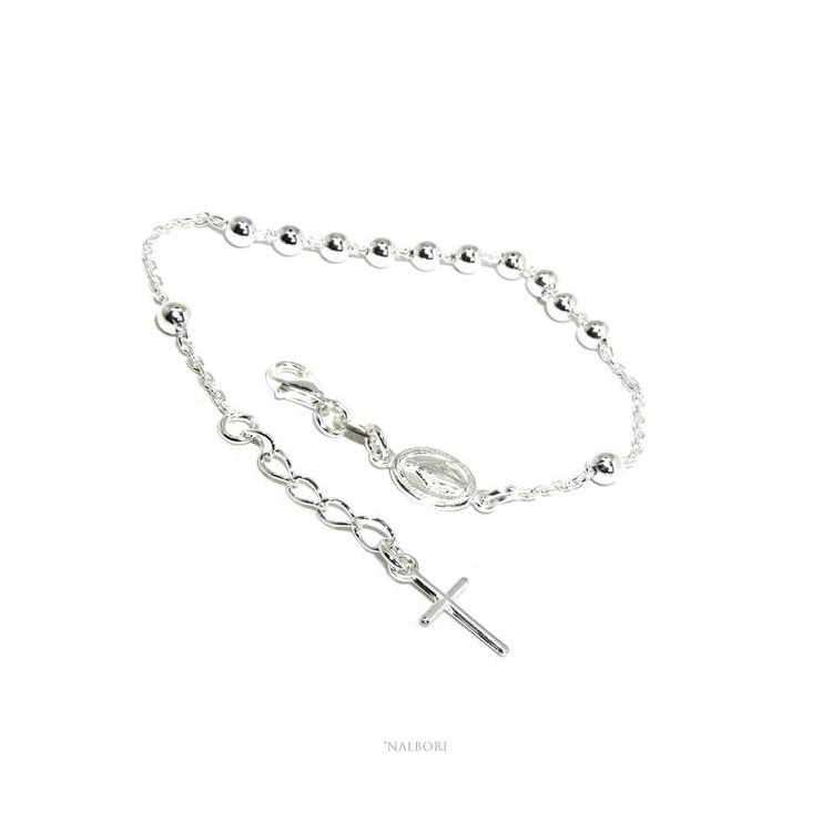 RMB|Rosary bracelet man woman in 925 Silver Latin cross 16-19 cm balls of 4 mm clear