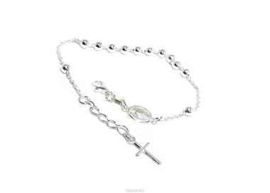 RMB|Bracciale rosario uomo donna in Argento 925 croce latina 16-19 cm palline da 4 mm chiaro