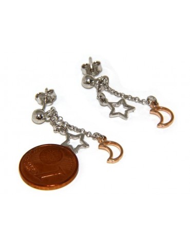 925: earrings with rolo chain 'ball pendant star rose moon