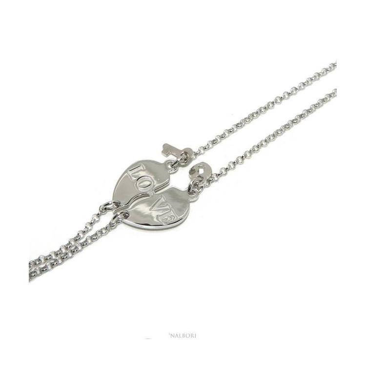RMB|NALBORI Bracciale doppio LUI e LEI scritta LOVE lucchetto chiave Argento 925 cuore spezzato