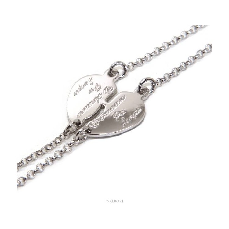 RMB|NALBORI Bracciale doppio LUI e LEI scritta ci ameremo per sempre Argento 925 cuore spezzato
