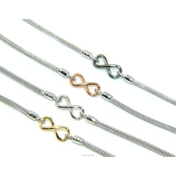 RMB|NALBORI® Bracelet Silver 925 fox tail cable with infinite white yellow gold pink 15,5 18,50 cm