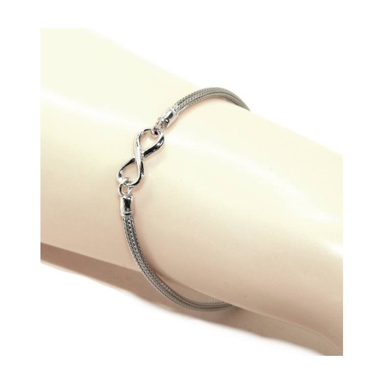 RMB|NALBORI® Bracelet Silver 925 fox tail cable with infinite white yellow gold pink 15,5 18,50 cm