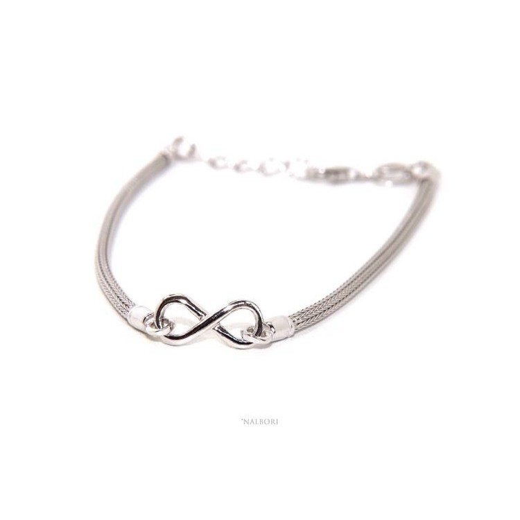 RMB|NALBORI® Bracciale Argento 925 fox tail cavetto con infinito oro giallo bianco rosa 15,5 18,50 cm