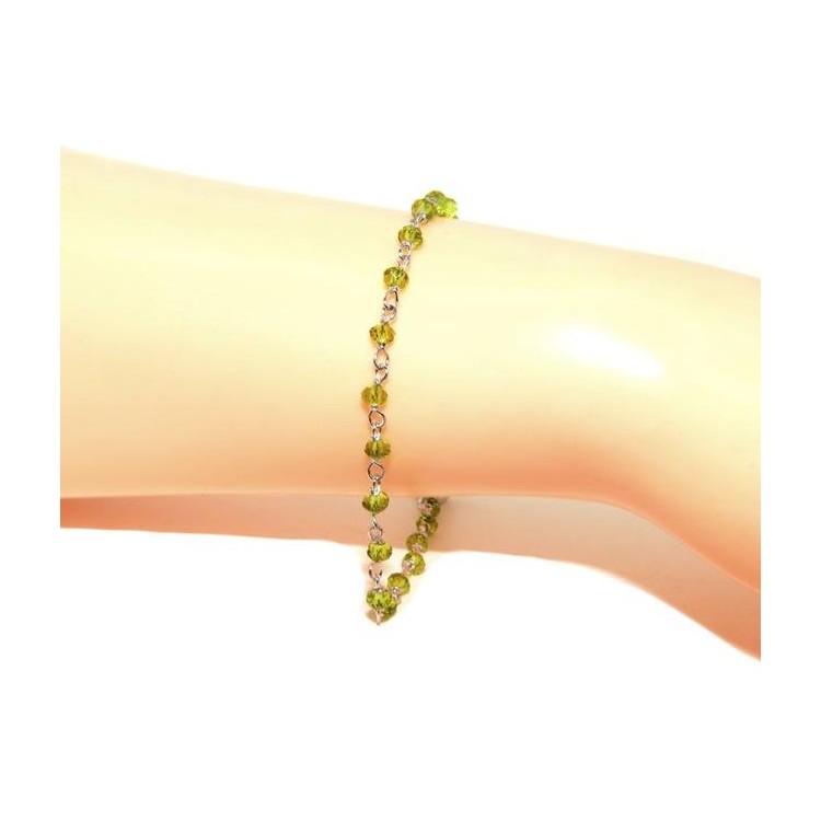 RMB|NALBORI Bracelet man woman Silver 925 With lime green crystal 3,5mm Marseillaise handmade 16,5-19,5cm N1209