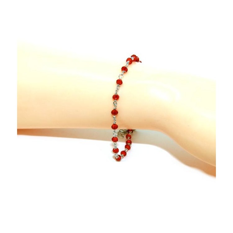 RMB|NALBORI Bracciale uomo donna Argento 925 Con cristallo rosso 3,5mm marsigliese fatto a mano 16,5-19,5cm
