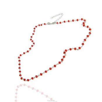 RMB|NALBORI N1211 collana argento 925 per donna o uomo con cristallo rosso rubino 3,5 mm marsigliese fatta a mano 45+5