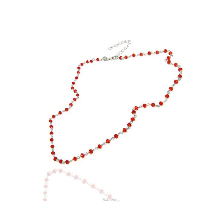 RMB|NALBORI N1211 collana argento 925 per donna o uomo con cristallo rosso rubino 3,5 mm marsigliese fatta a mano 45+5
