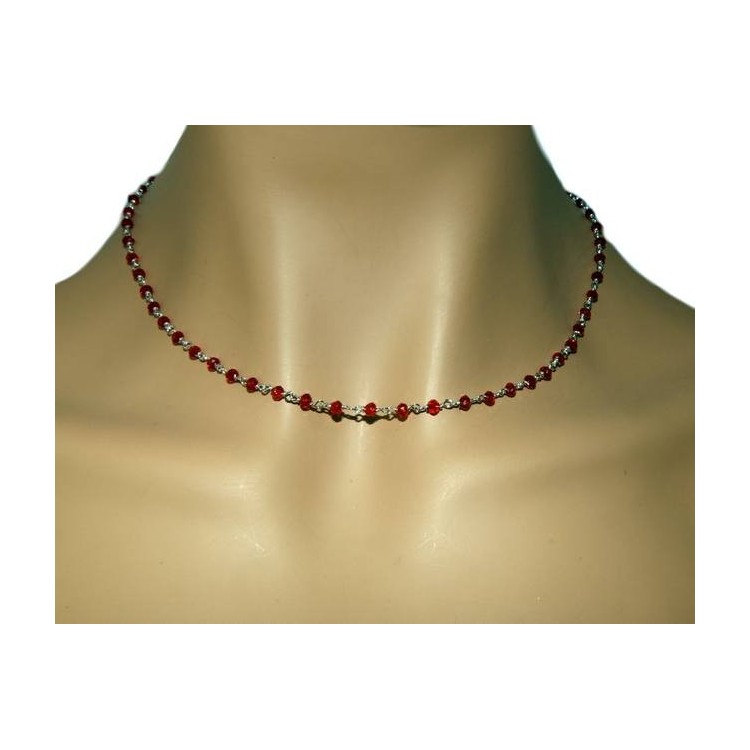 RMB|NALBORI 925 silver necklace for men or women with rubin red 3.5 mm handmade Marseillaise 45 + 5