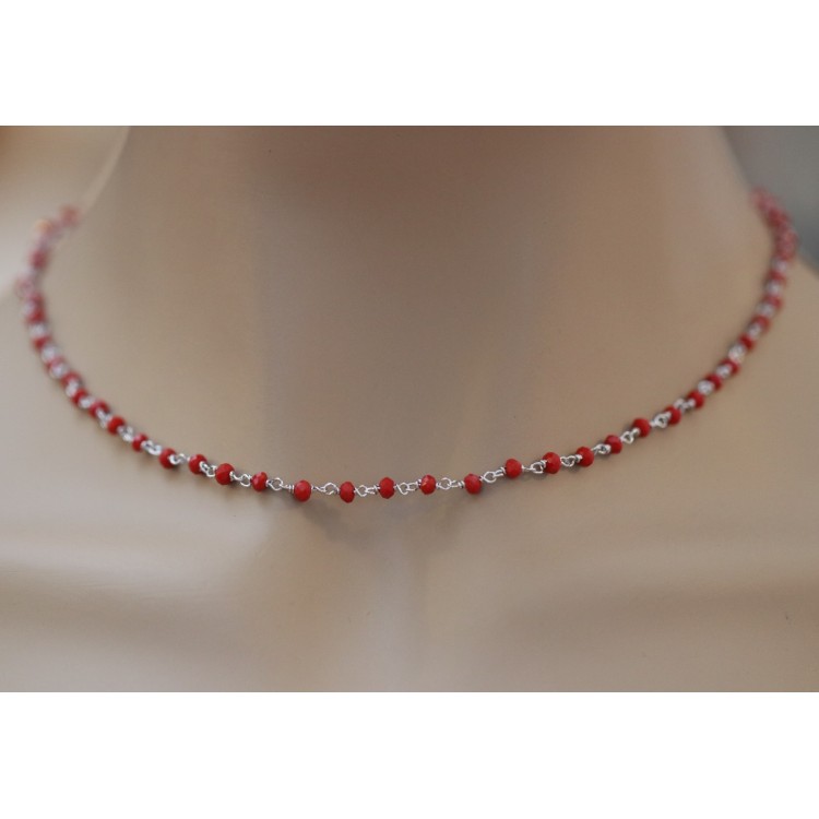 RMB|collana argento 925 per uomo o donna con cristallo rosso rubino 3,5mm marsigliese 45+5 cm