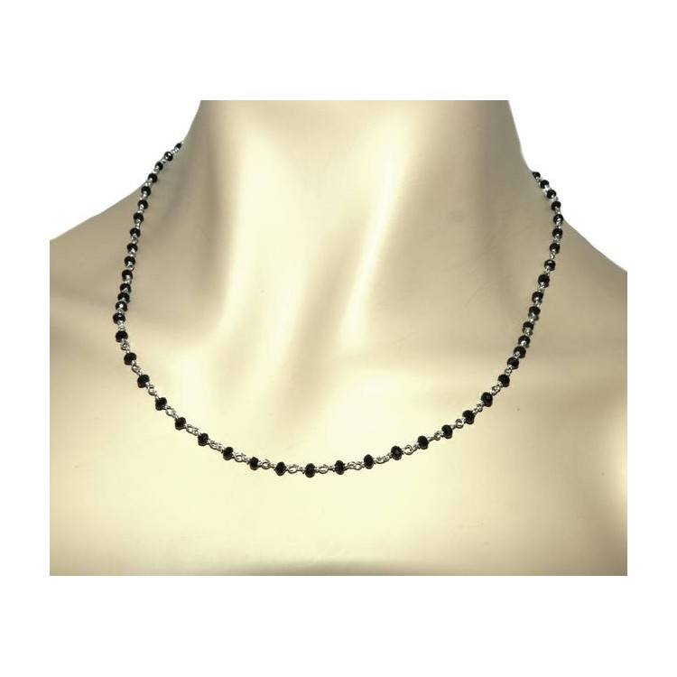 RMB|N1212 Collana regolabile Argento 925 Con cristallo nero 3,5 mm linea marsigliesi di NALBORI fatta a mano 50+5