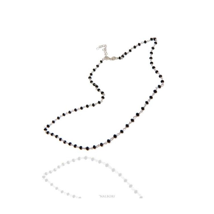 RMB|Man woman necklace Silver 925 with black crystal 3.5 mm NALBORI Marseille handmade 50+5 cm  N1212