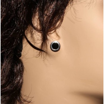 RMB|NALBORI earrings 925 sterling silver button 11mm men women onyx button wide rim