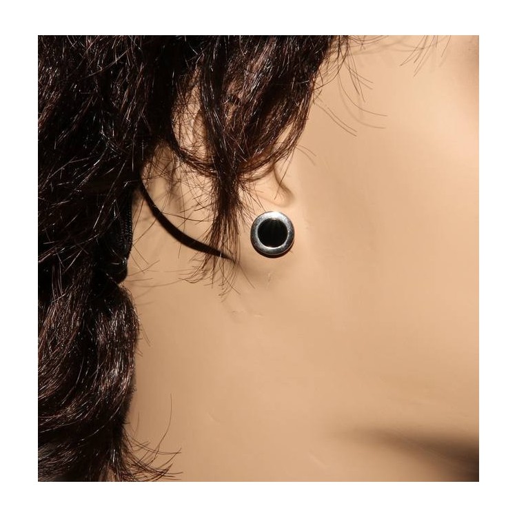 RMB|NALBORI orecchini Argento 925 a bottone 11mm uomo donna bottone onice bordo largo