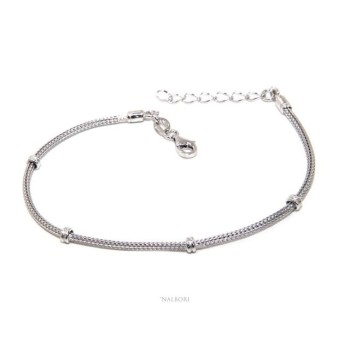 RMB|NALBORI fox tail bracelet, 925 silver cord with rondelle nuggets for men and women, 16.5 - 20.00