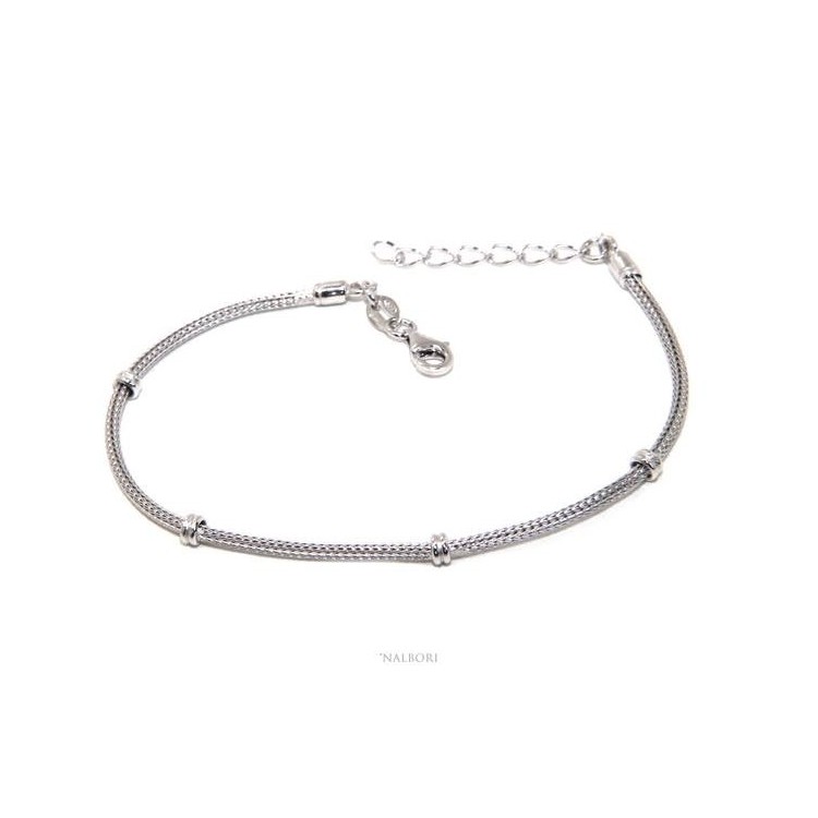 RMB|NALBORI fox tail bracelet, 925 silver cord with rondelle nuggets for men and women, 16.5 - 20.00