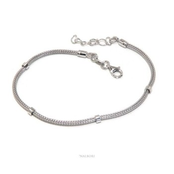 RMB|NALBORI fox tail bracelet 925 silver cord with smooth washers for men and women 16.5 - 20.00