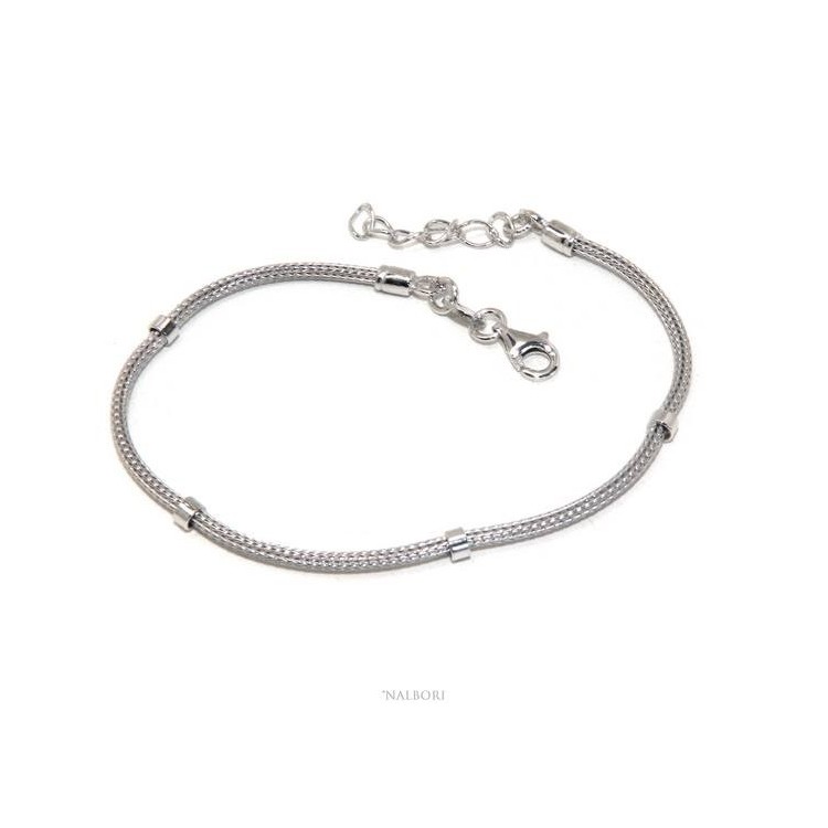 RMB|NALBORI bracciale fox tail cavetto argento 925 con rondelle lisce uomo e donna 16,5 - 20,00