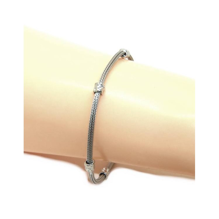 RMB|NALBORI bracciale fox tail cavetto argento 925 granelli pepite uomo e donna 16,5 - 20,00