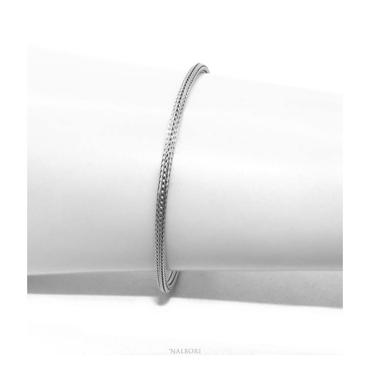 RMB|NALBORI bracciale fox tail cavetto in argento 925 semplice lineare polso 17 - 20 cm