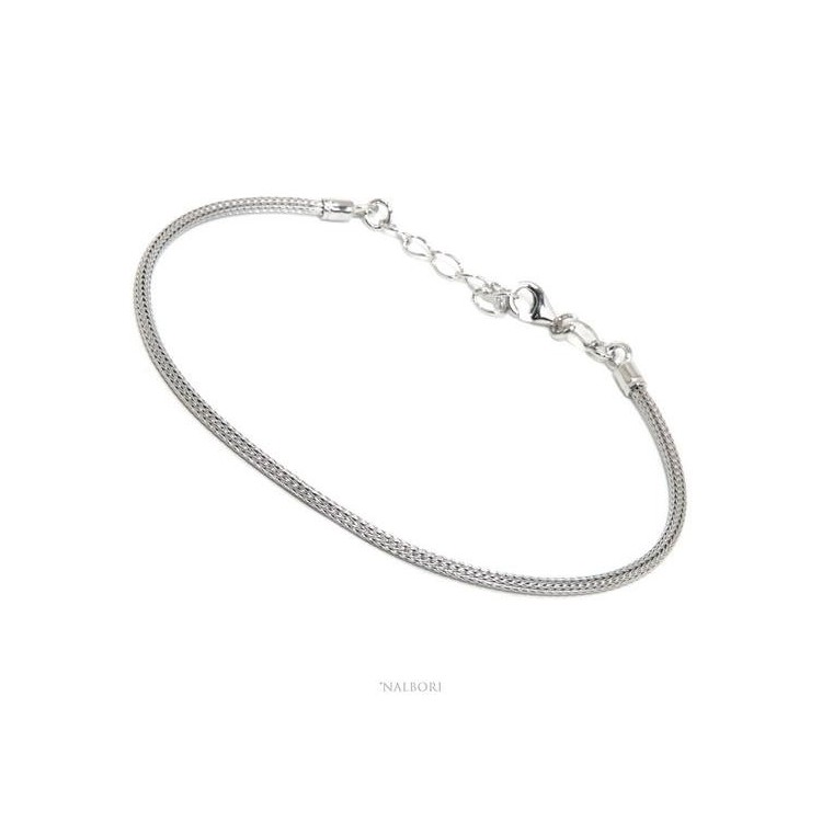 RMB|NALBORI bracciale fox tail cavetto in argento 925 semplice lineare polso 17 - 20 cm