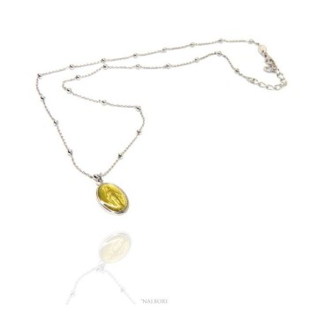 RMB|Collana palline singole per uomo donna Argento 925 con medaglia smaltata madonna miracolosa