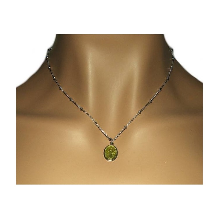RMB|Collana palline singole per uomo donna Argento 925 con medaglia smaltata madonna miracolosa