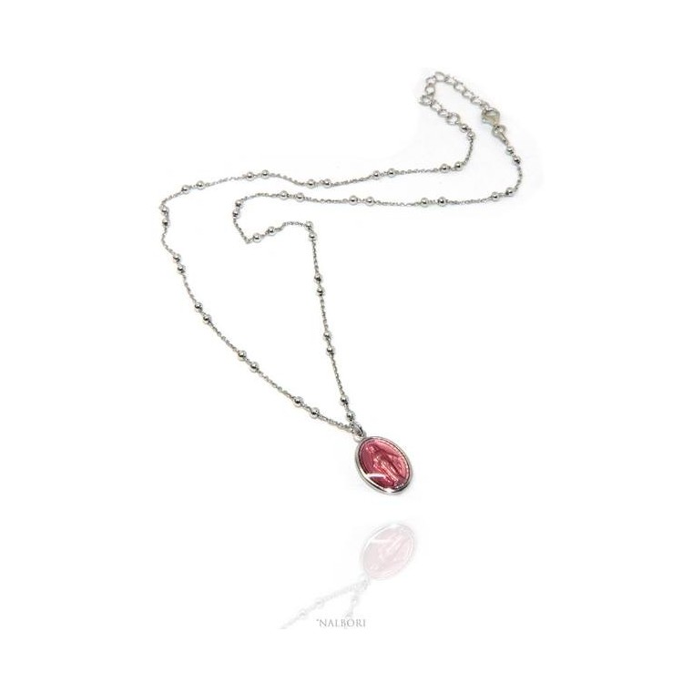 RMB|NALBORI balls necklace man woman Silver 925 with enameled medal miraculous Madonna
