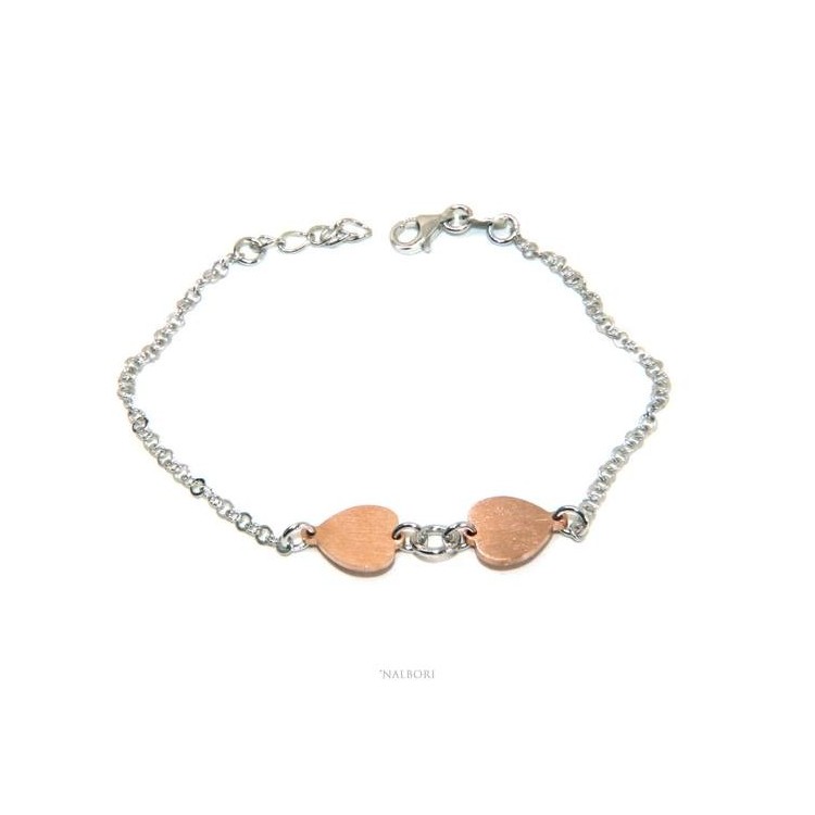 RMB|Bracciale Argento 925 donna NALBORI® con cuori rosa baciati 17-19,50