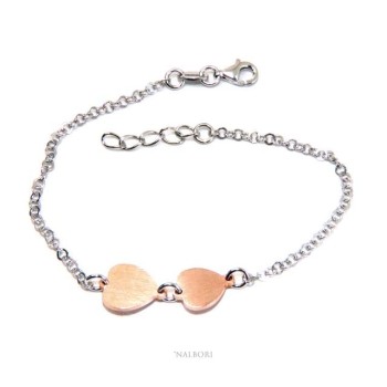 RMB|NALBORI® Women's Silver 925 Bracelet with small and large pink hearts 17-19.50