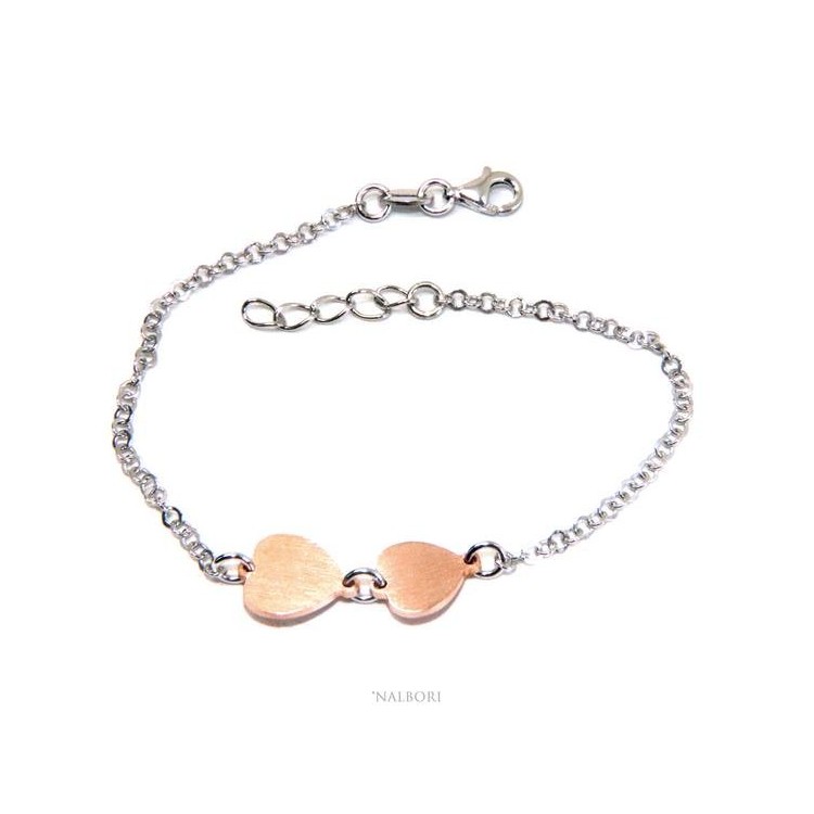 RMB|NALBORI® Women's Silver 925 Bracelet with small and large pink hearts 17-19.50