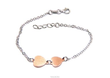 RMB|NALBORI® Women's Silver 925 Bracelet with small and large pink hearts 17-19.50
