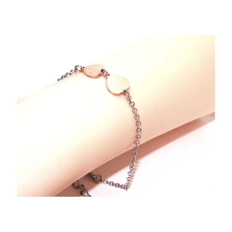 RMB|NALBORI® Women's Silver 925 Bracelet with small and large pink hearts 17-19.50