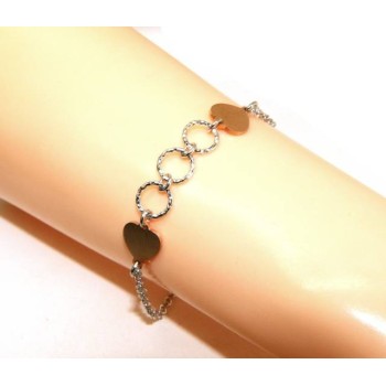 RMB|Bracciale Argento 925 donna NALBORI® con cuori rosa e cerchietti 16 -19