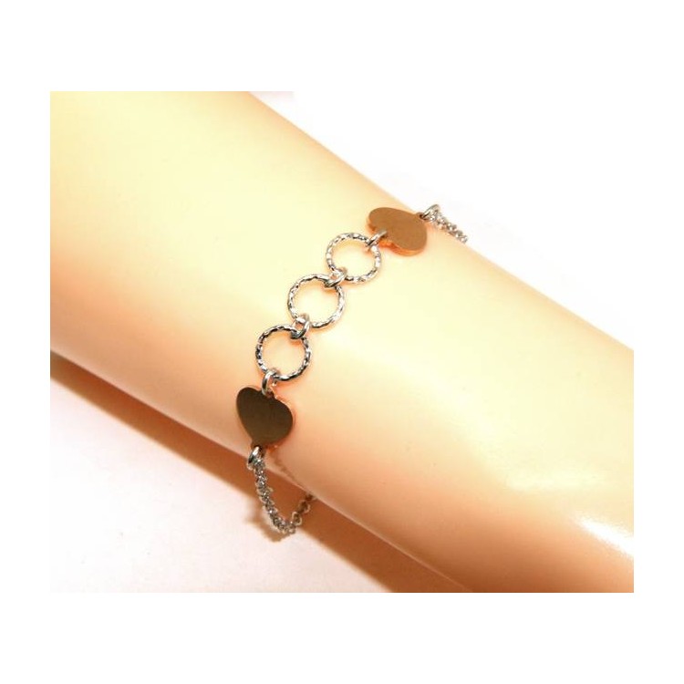 RMB|Bracciale Argento 925 donna NALBORI® con cuori rosa e cerchietti 16 -19