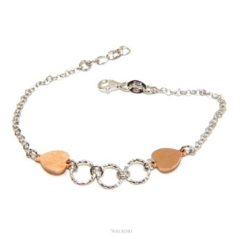 RMB|Bracciale Argento 925 donna NALBORI® con cuori rosa e cerchietti 16 -19