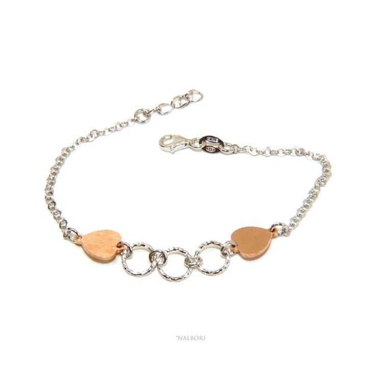 RMB|Bracciale Argento 925 donna NALBORI® con cuori rosa e cerchietti 16 -19