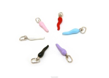 RMB|Amulets by NALBORI: 6 pendants 925 sterling silver horn small 14x4 mm enamelled