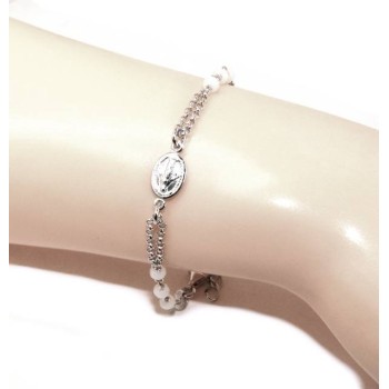 RMB|Bracciale rosario uomo donna Argento 925 madonna miracolosa , croce piccola e cristallo bianco . Mis. 16,50 - 19,00 NALBORI