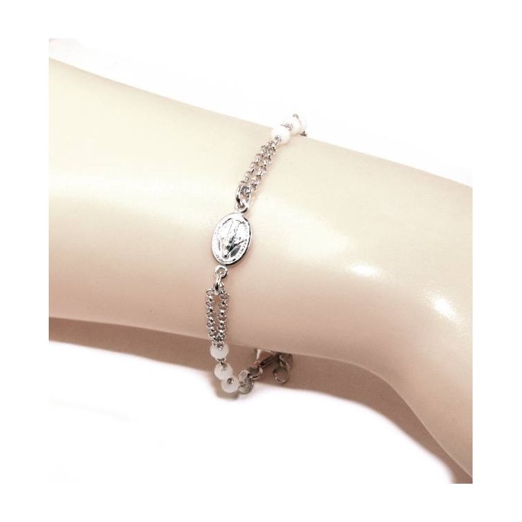 RMB|Rosary bracelet man woman Silver 925 miraculous madonna, small cross and white crystal. Mis. 16.50 - 19.00