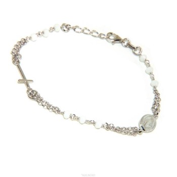 RMB|Bracciale rosario uomo donna Argento 925 madonna miracolosa , croce piccola e cristallo bianco . Mis. 16,50 - 19,00