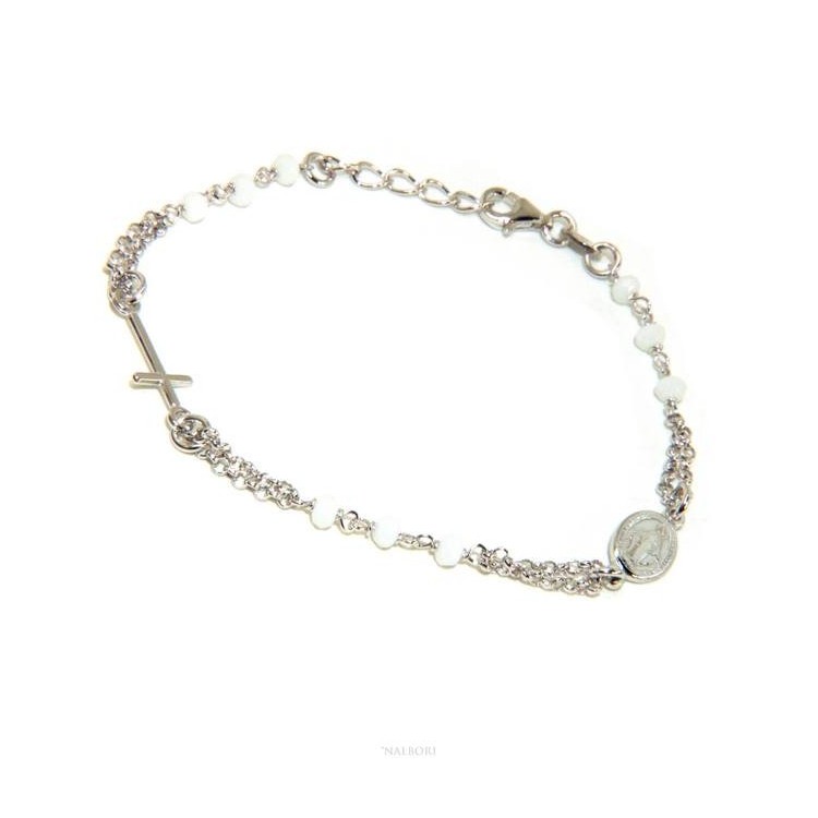 RMB|Rosary bracelet man woman Silver 925 miraculous madonna, small cross and white crystal. Mis. 16.50 - 19.00