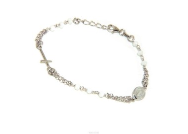 RMB|Rosary bracelet man woman Silver 925 miraculous madonna, small cross and white crystal. Mis. 16.50 - 19.00