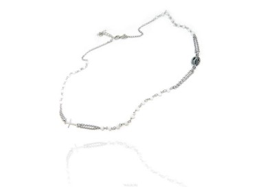 RMB|Rosary Necklace 925 Silver Man With white crystal cross and madonna 45 + 5 cm