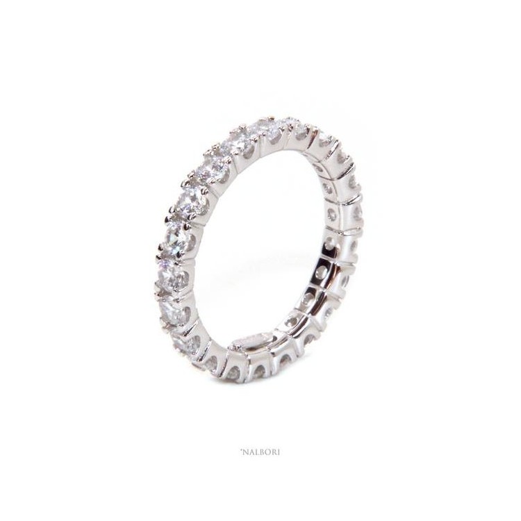 RMB|NALBORI argento 925 Rodiato, eternity infinity fede tutto giro zirconi bianchi brillante 3 mm per uomo o donna