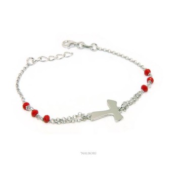 RMB|NALBORI Rosary bracelet Silver 925 with TAU cross and red crystal 15 17.5 cm